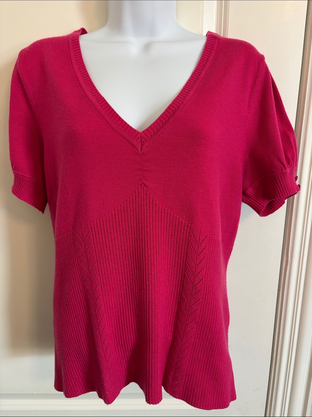 Cato Women's V-Neck Short Sleeve Knit Top - Hot Pink L (#53Sw)